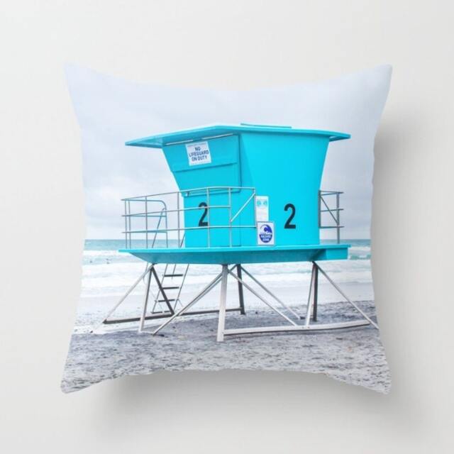 Surf Pillow - Surfer Case Ocean Beach Throw Lifeguard Stand Cover Decor - image 1