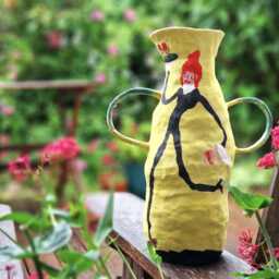 Handmade Ceramic Sculptural Vase Tall Yellow Floral Clay Art - thumbnail 2