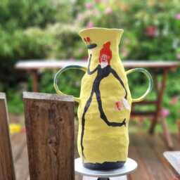 Handmade Ceramic Sculptural Vase Tall Yellow Floral Clay Art - thumbnail 4