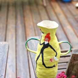 Handmade Ceramic Sculptural Vase Tall Yellow Floral Clay Art - thumbnail 3