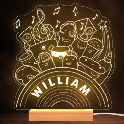 Kids Musical Doodle Characters Personalised Gift Warm White Lamp Night Light