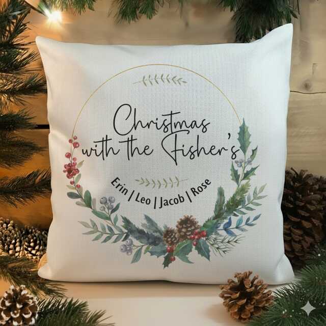 Personalised Family Christmas Cushion Cover Custom Name, Soft Or Linen - image 1