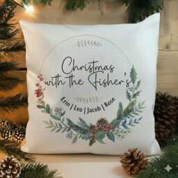 Personalised Family Christmas Cushion Cover Custom Name, Soft Or Linen - thumbnail 1