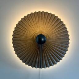 Rosette Wall Light Charcoal Linen Pleated Lampshade, Solid Brass Finial - thumbnail 2