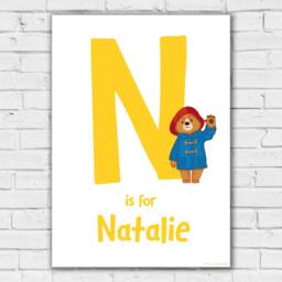 Paddington Bear Tv Print - Yellow Letter & Personalised Name Wall Art - thumbnail 2