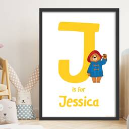 Paddington Bear Tv Print - Yellow Letter & Personalised Name Wall Art - thumbnail 1