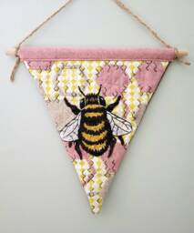 Bumblebee Pennant Flag Nursery Wall Decor, Textile Art - thumbnail 1
