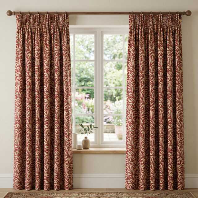 Willow Bough By William Morris Custom Made To Measure Fully Lined Curtains Crimson 3 - image 1