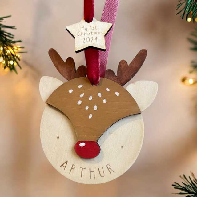 Hand-Painted Personalised Christmas Reindeer Bauble - Unique Holiday Ornament & Keepsake Gift - image 1
