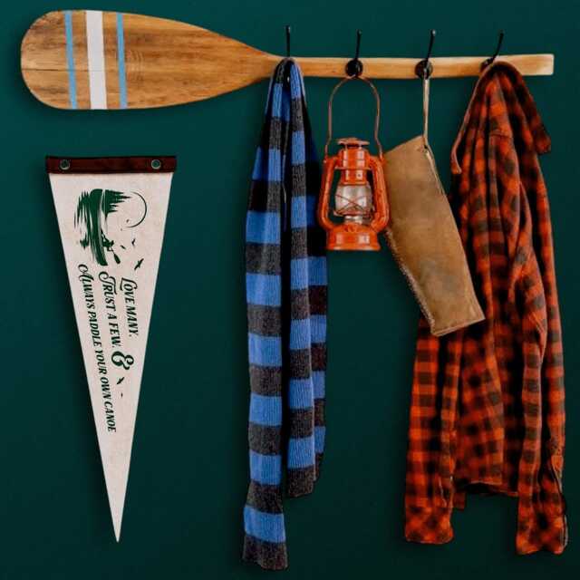 Love Many, Trust A Few, & Paddle Your Own Canoe Pennant - Travel Felt Flag Banner Nautical Vintage Style Cabin Wall Decor - image 1