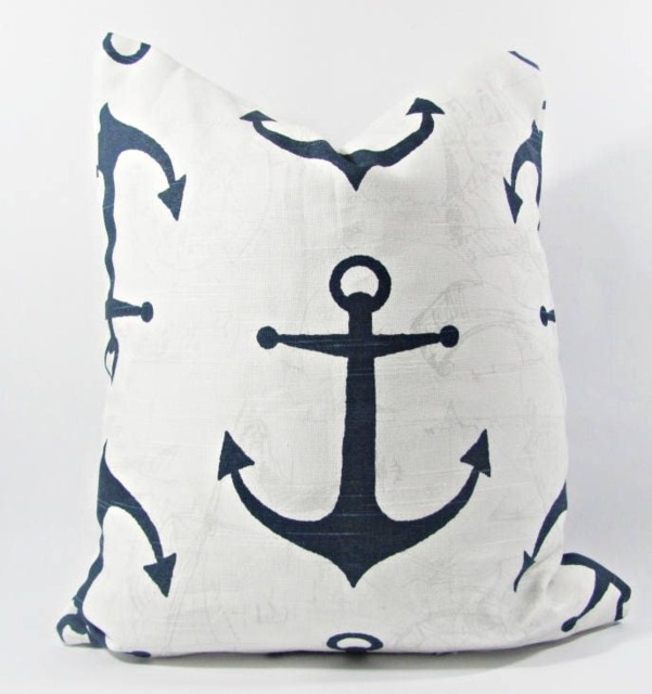 "Navy Blue Anchor Pillow Cover - Cover -.16"", 17"", 18"", 20"" 24"" 26"