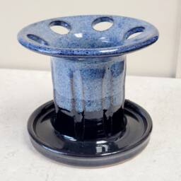 Toothbrush Safety Razor Holder With 6 Holes, Wide Slots Handmade Pottery in Black Blue - thumbnail 3
