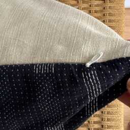Neutral Striped Navy Blue Hand Woven Pillow Cover, Nautical Pillow, Beach Home Decor - thumbnail 3