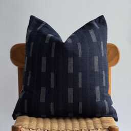 Neutral Striped Navy Blue Hand Woven Pillow Cover, Nautical Pillow, Beach Home Decor - thumbnail 2