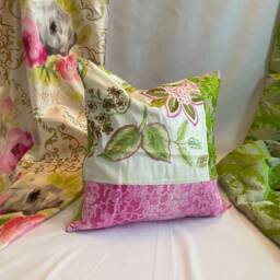 Designers Guild Quilted Pillow Cover Pink, Green Velvet With Beaded Trim - thumbnail 4