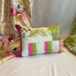 Designers Guild Quilted Pillow Cover Pink, Green Velvet With Beaded Trim - thumbnail 3