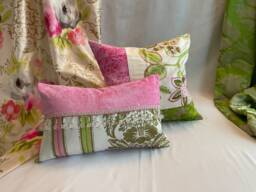 Designers Guild Quilted Pillow Cover Pink, Green Velvet With Beaded Trim