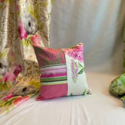 Designers Guild Quilted Pillow Cover Pink, Green Velvet With Beaded Trim - thumbnail 2
