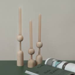 Scandinavian Wooden Candlestick Set Rustic Japanese Decor - thumbnail 3
