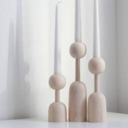 Scandinavian Wooden Candlestick Set Rustic Japanese Decor - thumbnail 2