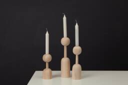 Scandinavian Wooden Candlestick Set Rustic Japanese Decor - thumbnail 1