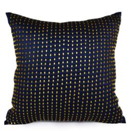 Navy Blue Silk Pillow Cover Beaded Gold Sequins, Decorative Throw Cushion - thumbnail 3