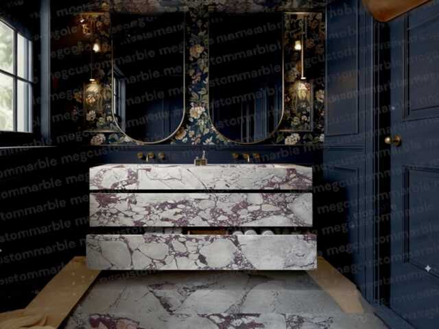 Calacatta Viola Marble Double Sink Vanity - Freestanding Bathroom Console - image 1