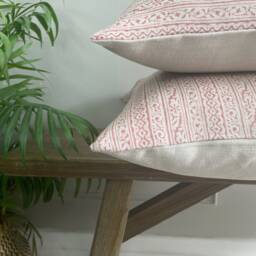 Florence - Red - Cherbury Small Block Print Handmade Cushion Cover - The Brunswick Collection - thumbnail 3