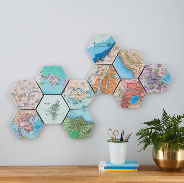 Wall Decal Art, Custom Map Gift, Travel Hexagon Map Wall Art Block, Personalised Home Decor, Couples World Art - image 1