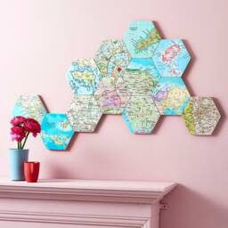 Wall Decal Art, Custom Map Gift, Travel Hexagon Map Wall Art Block, Personalised Home Decor, Couples World Art - thumbnail 2