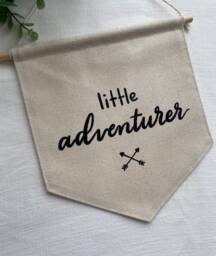 Little Adventurer Canvas Banner - Neutral Explorer Nursery Decor Jungle Wall Flag Pennant Hanging - thumbnail 1