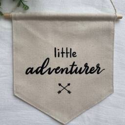Little Adventurer Canvas Banner - Neutral Explorer Nursery Decor Jungle Wall Flag Pennant Hanging - thumbnail 2