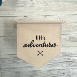 Little Adventurer Canvas Banner - Neutral Explorer Nursery Decor Jungle Wall Flag Pennant Hanging - thumbnail 4