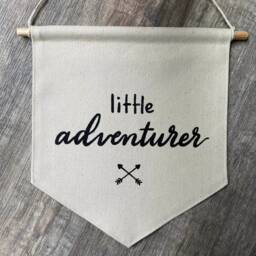 Little Adventurer Canvas Banner - Neutral Explorer Nursery Decor Jungle Wall Flag Pennant Hanging - thumbnail 3