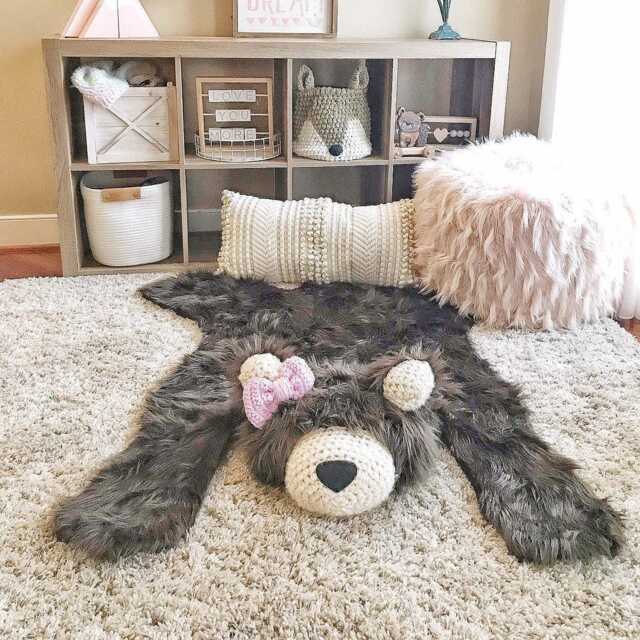 Brown Bear Rug in Plush Faux Fur For Woodland Nursery - image 1