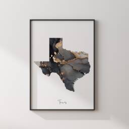 Texas Map Black & Gold Wall Art Print Us State - Usa United States Of America - thumbnail 3