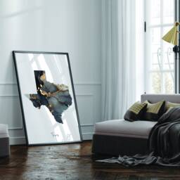 Texas Map Black & Gold Wall Art Print Us State - Usa United States Of America - thumbnail 2