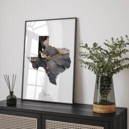 Texas Map Black & Gold Wall Art Print Us State - Usa United States Of America - thumbnail 1