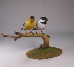 Black-Capped Chickadee With America Goldfinch Hand Carved Wooden Bird Carvings - thumbnail 1