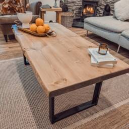 Alva Waney/Live Edge Coffee Table With Square Metal Legs Pine Handmade Handcrafted - thumbnail 2