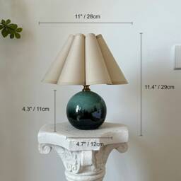Handmade Khaki Petal Pleated Shade, Green Glaze Ceramic Table Lamp, Sturdy Base110-240V, Bedroom Living Room Kitchen Rustic Cozy Decor - thumbnail 2