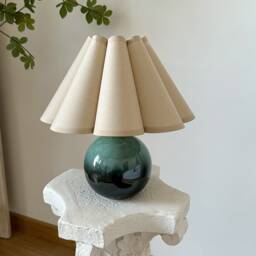 Handmade Khaki Petal Pleated Shade, Green Glaze Ceramic Table Lamp, Sturdy Base110-240V, Bedroom Living Room Kitchen Rustic Cozy Decor - thumbnail 3