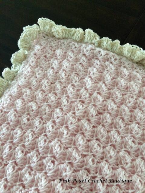 "Handmade Crochet Baby Blanket Throw ""Blush Pink"