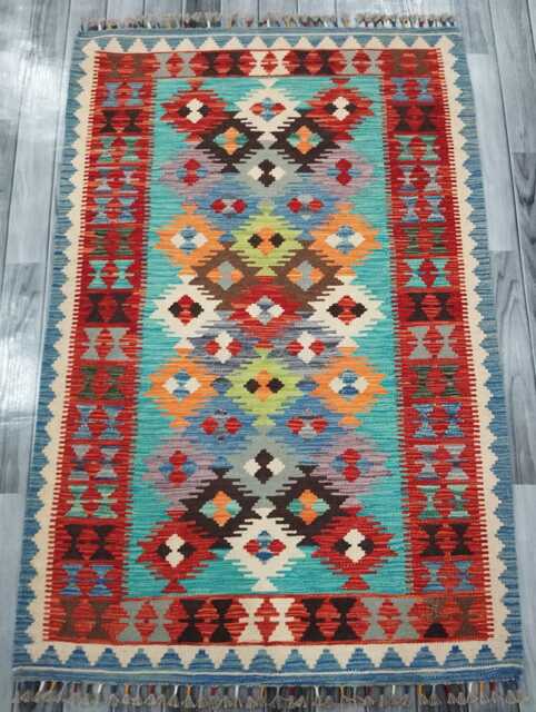 Multicolour Rug, Handmade Artisan Afghan Turkish Scandinavian Navajo Bohemian Flatweave Wool Kilim 151x102 cm - image 1