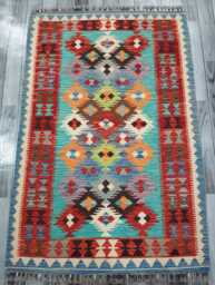 Multicolour Rug, Handmade Artisan Afghan Turkish Scandinavian Navajo Bohemian Flatweave Wool Kilim 151x102 cm - thumbnail 1