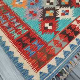 Multicolour Rug, Handmade Artisan Afghan Turkish Scandinavian Navajo Bohemian Flatweave Wool Kilim 151x102 cm - thumbnail 2