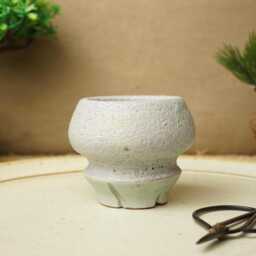 Handmade White Green Volcanic Lava Mame Bonsai Pot. 7.5cm Diameter, 6cm High. G2530 - thumbnail 2