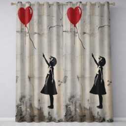 Girl Reaching For Red Heart Balloon Street Art Artistic Artwork Bedroom Decor Readymade Eyelet Ring Top Thermal 100% Blackout Curtains - thumbnail 3