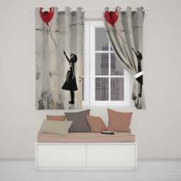 Girl Reaching For Red Heart Balloon Street Art Artistic Artwork Bedroom Decor Readymade Eyelet Ring Top Thermal 100% Blackout Curtains - thumbnail 2