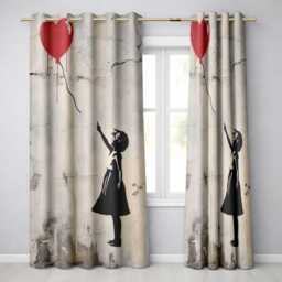 Girl Reaching For Red Heart Balloon Street Art Artistic Artwork Bedroom Decor Readymade Eyelet Ring Top Thermal 100% Blackout Curtains - thumbnail 1
